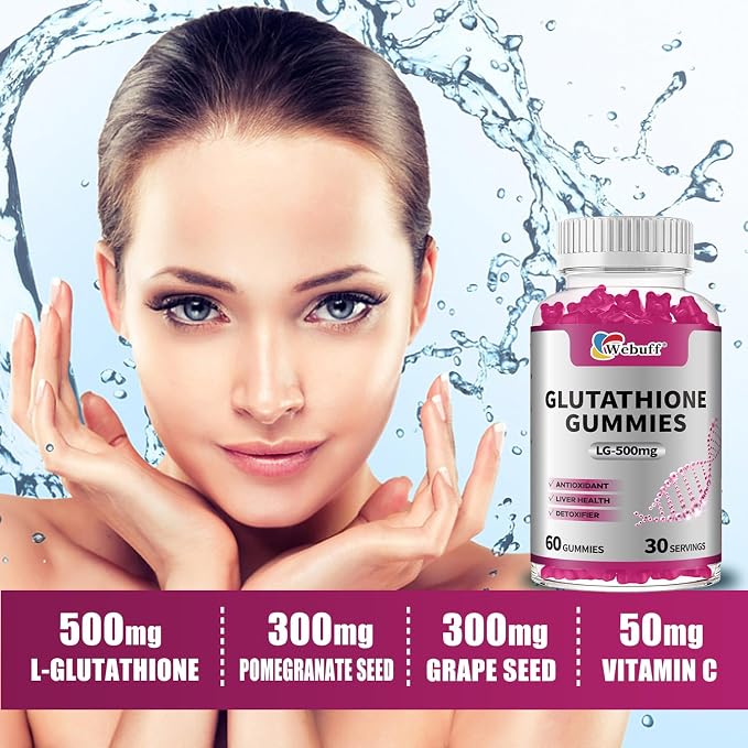 Glutathione Gummies with Collagen 500mg Vitamin C & B6 Skin Glow Hair & Nail Support Anti-Aging Antioxidant Sugar-Free Non-GMO Strawberry Flavor 60 Gummies (60 Count (Pack of 2))