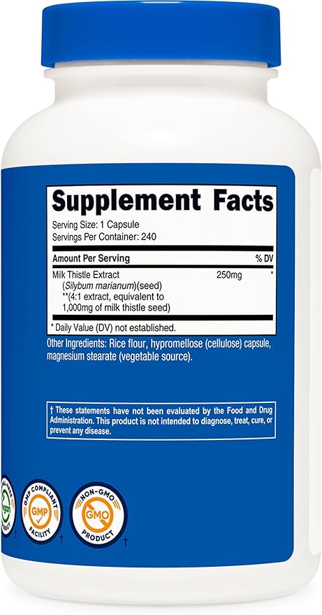 Nutricost Milk Thistle Extract 240 Capsules for 240 Servings Per Bottle (2 Pack) - Vegan, Non-GMO and Gluten Free