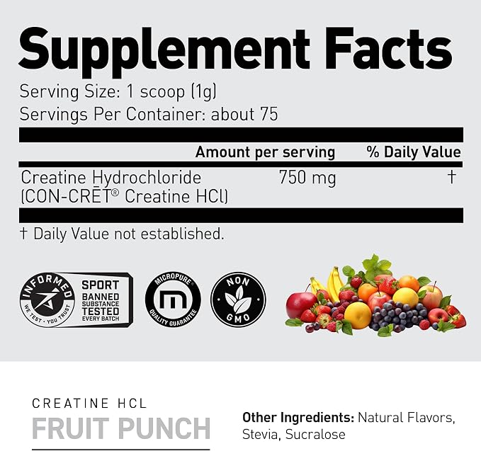 Kaged Creatine HCl Powder | 7X Concentrated vs Mono | Muscle Building & Recovery | High Absorption | No Bloating | Creatine for Men & Women | Vegan, Gluten Free | Fruit Punch | 75 Servings