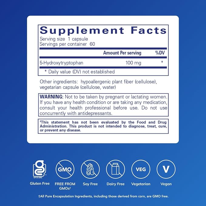 Pure Encapsulations 5-HTP 100 mg - Brain Health, Sleep Regulation & Appetite Support* - 5-Hydroxytryptophan - Gluten Free & Non-GMO - 60 Capsules