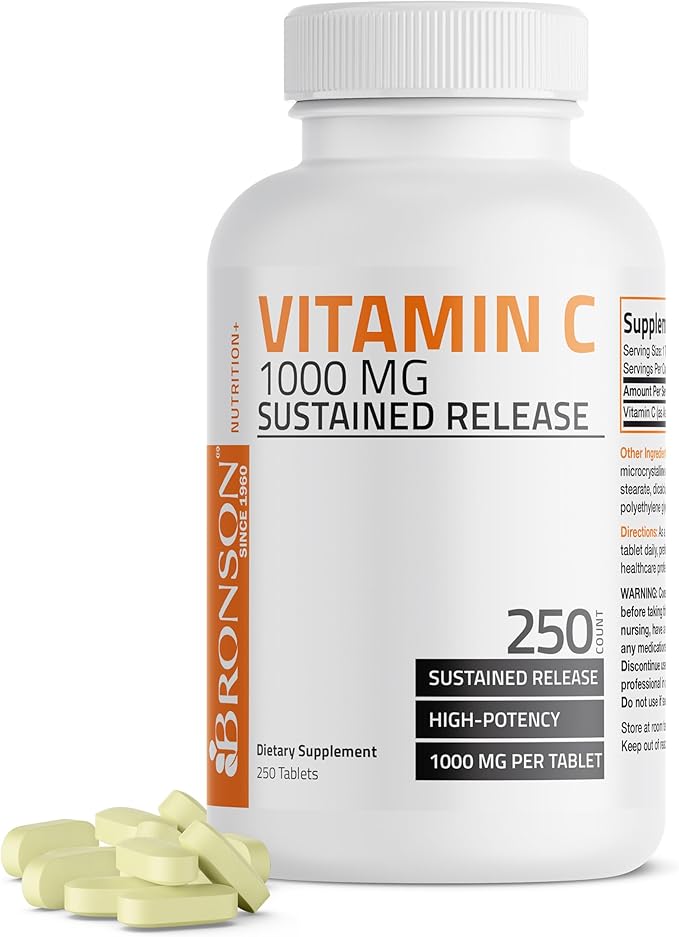 Bronson Vitamin C 1000 mg Sustained Release Premium Non-GMO Ascorbic Acid, 250 Tablets