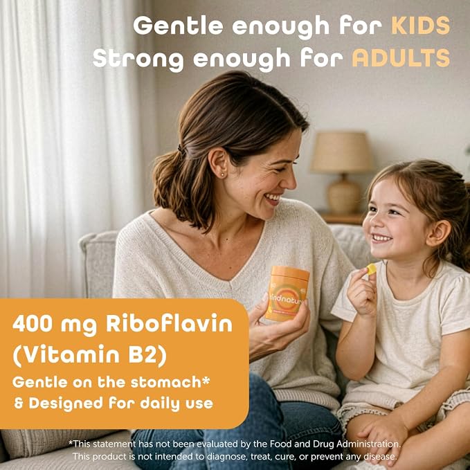 kindnature Vitamin B2 Gummies - Riboflavin 400mg Supplement for Kids & Adults - Non-GMO, Soy & Gluten-Free, Vegan Chewable Gummies (30 Day Supply)