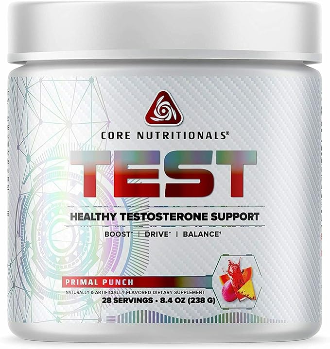 Core Nutritionals Test Vitality & Testosterone Support | with KSM-66 Ashwagandha, Calcium D-Aspartic Acid, & Pine Extract | 28 Servings (Primal Punch)