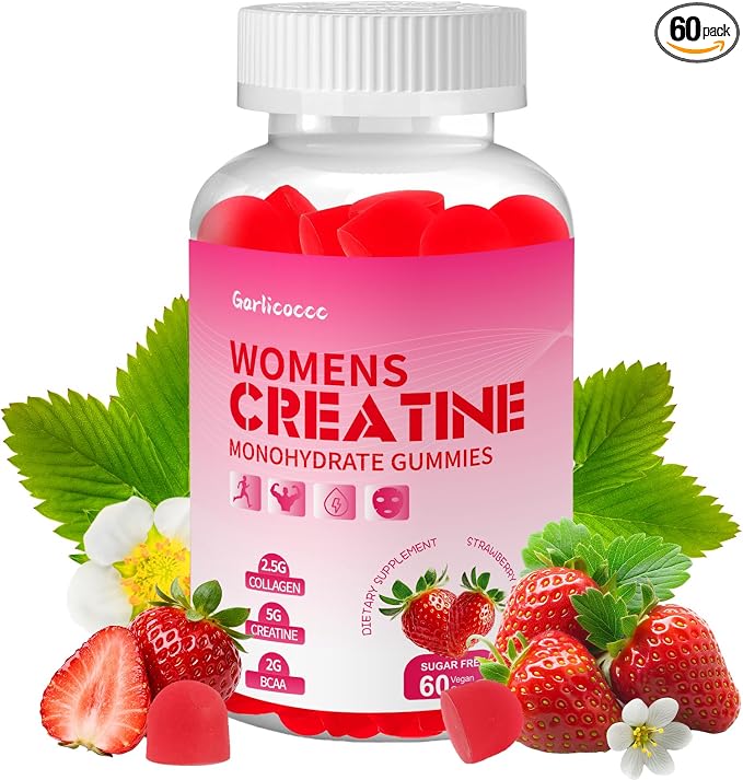 Sugar Free Creatine for Women, Creatine Monohydrate Gummies with Collagen,Energy Creatine Supplement for Muscle Strength, Strawberry Flavor,60 Count