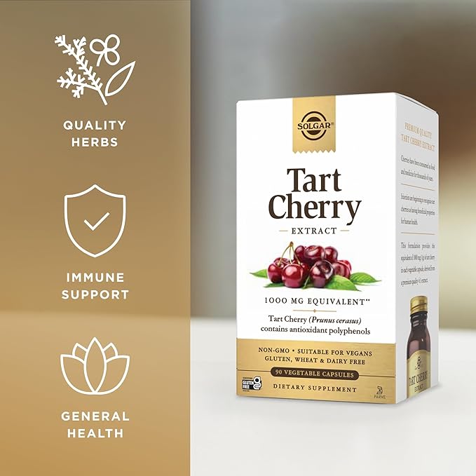 Solgar Tart Cherry 1000 mg, 90 Vegetable Capsules (Pack of 2) - Antioxidant with Quercetin, Chlorogenic Acid & Anthocyanins Compounds - Non-GMO, Vegan, Gluten Free, Dairy Free - 180 Total Servings