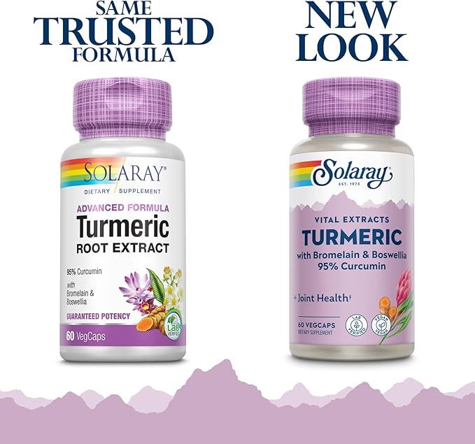 SOLARAY Turmeric Supplement with Bromelain and Boswellia, 95% Curcumin, Turmeric Curcumin Supplement for Joint Support, Gallbladder, Liver Support, Non-GMO, Vegan, 60-Day Guarantee, 60 Servings