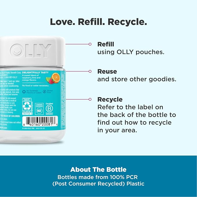 OLLY Kids Chillax Gummy, For a Calm and Relaxed Mood*, Magnesium, L-Theanine, Lemon Balm Extract, Chewable Supplement, Sherbet Flavored, 25 Day Supply - 50 Count (Packaging May Vary)