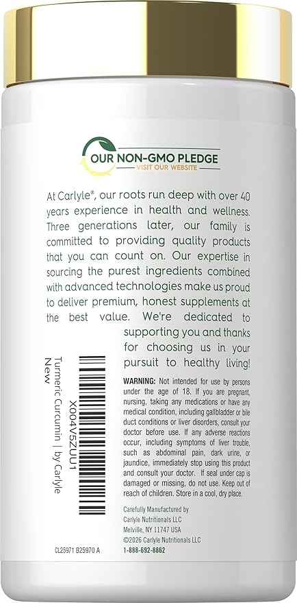 Carlyle Turmeric Curcumin Supplement 500mg | 60 Softgels | with Black Pepper Extract | 95% Curcuminoids | Non-GMO, Gluten Free