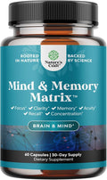 Natural Mind and Memory Supplement for Increased Mental Performance and Clarity Supports Brain Function Made with Pure Green Tea Extract DMAE Bitartrate and Vitamins - 60 Count