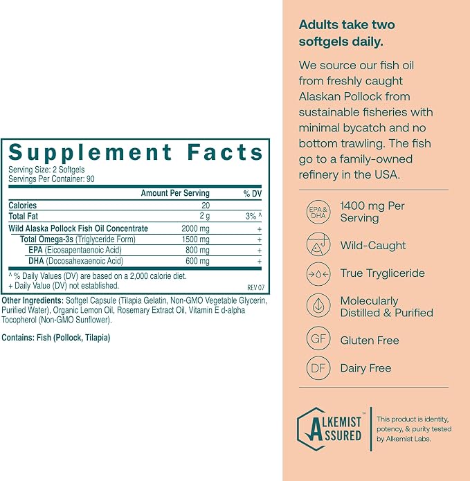True Grace Omega-3 Fish Oil - 180 Softgels - 1400 mg EPA + DHA - Brain, Heart, Joint & Immune Health - Organic, Gluten Free, Soy Free