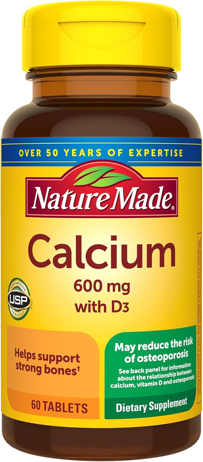 Nature Made Calcium 600 mg with Vitamin D3, Dietary Supplement for Bone Support, Calcium Supplement for Bone Health, 60 Tablets