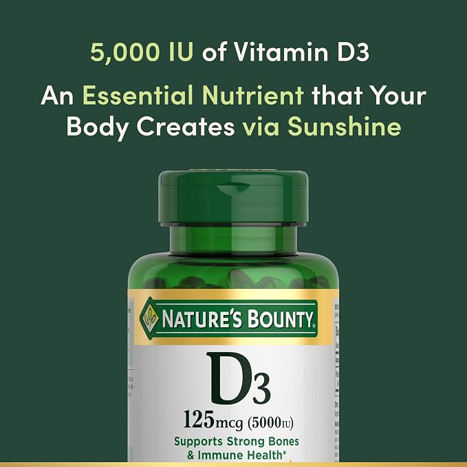 Nature's Bounty Vitamin D3 5000 IU Softgels, Rapid Release, Immune Support, Vitamin D Supplements, 240 Ct