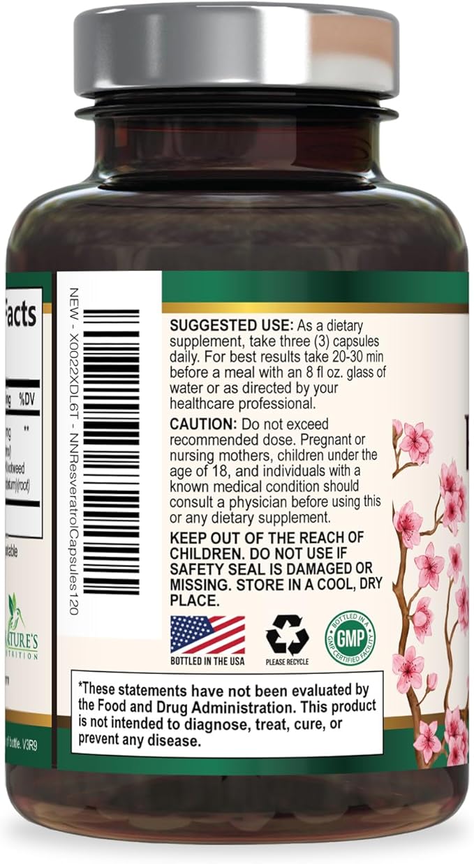 Resveratrol Supplement - 1800mg Per Serving Extra Strength Resveratrol Blend - Antioxidant Blend for Healthy Aging, Heart Health, Cellular Energy & Immune Support - Bottled in USA - 120 Capsules