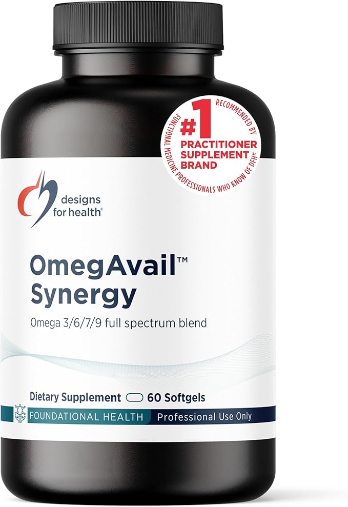 Designs for Health OmegAvail Synergy - Omega Complex for Adults - Omega 3-6-7-9 Fatty Acids from Borage and Macadamia Oil + Triglyceride (TG) Fish Oil with DHA & EPA (60 Softgels)