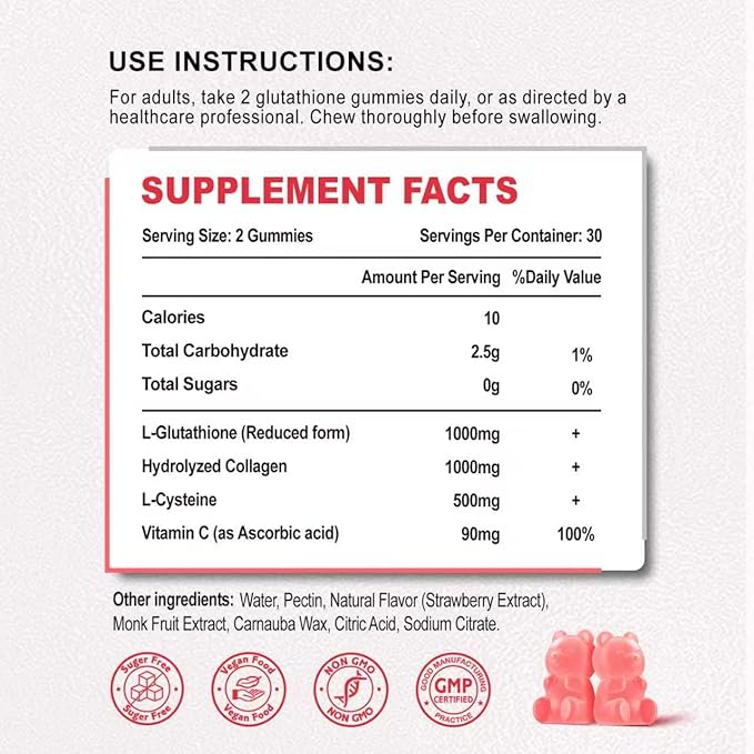 2 Pack Glutathione Collagen Gummies, Collagen Gummies with Vitamin C, Glutathione Supplement for Women, Hair Skin Nails Muscle & Joint, Anti-Aging, Vegan, Sugar Free, Strawberry Flavor, 120 Count