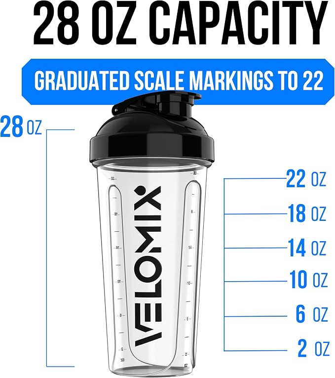 VELOMIX -2 Pack- 28 oz Protein Shaker Bottles for Protein Mixes - 2x Wire Whisk | Leak Proof Shaker Cups for Protein Shakes and Pre Workout | Protein Shaker Bottle Pack (D6) Transparent