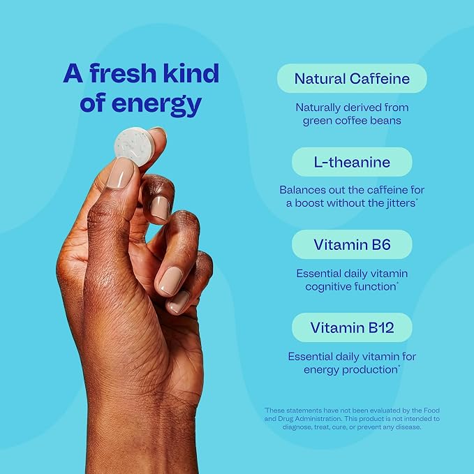 Neuro Energy & Focus Gum - 40mg Natural Caffeine Gum & Nootropic Energy Supplement with L-Theanine & B Vitamins - Sugar Free, Vegan - Peppermint, 54ct