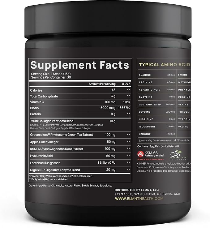 ELMNT Super Collagen Burn for Women w. Probiotics, Hyaluronic Acid, Apple C Vinegar, KSM66, Biotin+ Premium Colageno Multi Collagen Protein Powder for Weight Loss, Fat Burner, Hair, Skin+ (R-Lemonade)