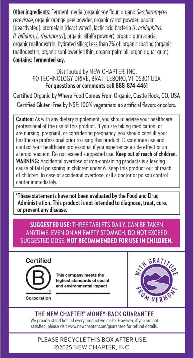 New Chapter, Postnatal Vitamins Lactation Supplement, Complete Multivitamin with Fermented Vitamin D3 + B Vitamins, Made with Organic Vegetables & Herbs, Non-GMO Ingredients, 192 Count