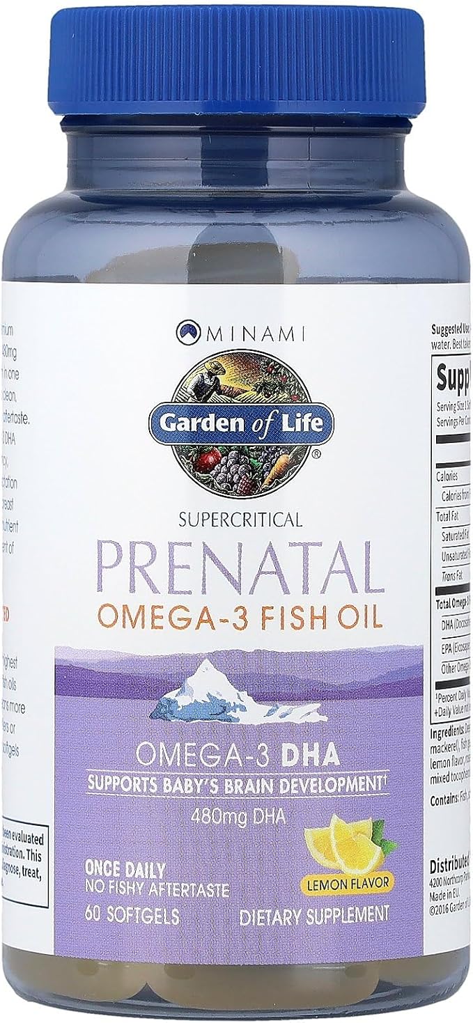 Garden of Life Prenatal DHA Omega 3 Fish Oil Supplement - Minami Natural Prenatal, Lemon, 60 Softgels