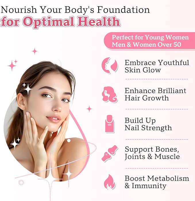 Collagen Gummies for Women Men, Hydrolyzed Collagen Peptide Type I,II,III,V,X with Biotin, Vitamin C A B D E for Skin Hair Nails J0ints, Immunity Energy Digestion, Sugar Free, 60 Count