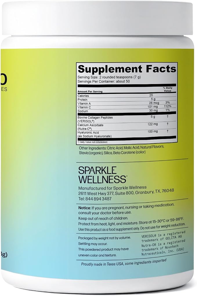 Sparkle Wellness VERISOL Bioactive Hydrolyzed Collagen Peptides | Collagen Powder Supplement with Vitamin C & Hyaluronic Acid for Hair, Skin, and Nail Health | Skin Boost Plus (Tropical) [50-Serves]
