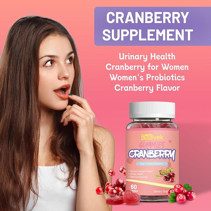 Cranberry Gummies 1000mg, Supplements for Women, with D-Mannose 250mg, Womens Probiotic Gummies, Urinary Tract Health, Cranberry Flavor, NO GMOs, 60 Count