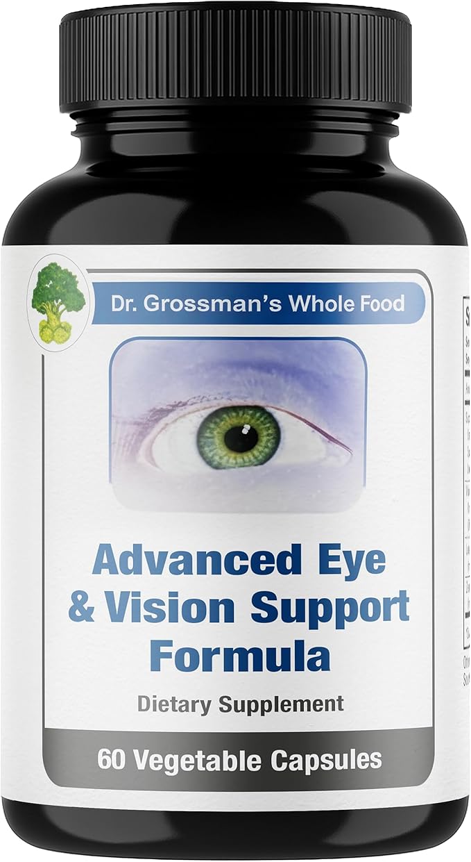 Dr. Grossman’s Whole Food Advanced Eye & Vision Support Formula – Eye Supplement with Lutein, Zeaxanthin, Bilberry & Prickly Pear – Natural Supplement Blend for Eye Health & Clear Vision – 60 Capsules