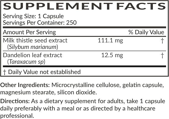 Futurebiotics Milk Thistle Silymarin Marianum & Dandelion Extract Liver Health Support, Antioxidant Support, Detox, 250 Capsules