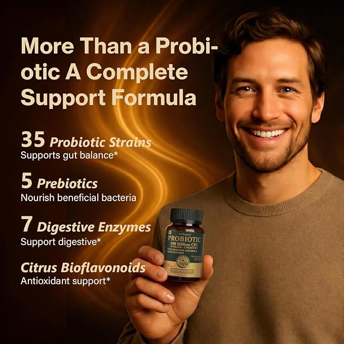 Probiotics for Women & Men, 100 Billion CFU Probiotic for Digestive, Gut & Immune Health - with Prebiotics, Bioflavonoids & Digestive Enzyme, 35 Strains Raw Probiotic Supplement, 180 Caps