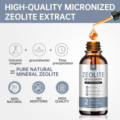 (2 Pack) Zeolite Drops for Adults and Kids – 99%+ Pure Natural Zeolite clinoptilolite, with Vitamin B, Probiotic Blend, Vegan, Non-GMO - Supports Immune Health, Supplement Energy and Attention