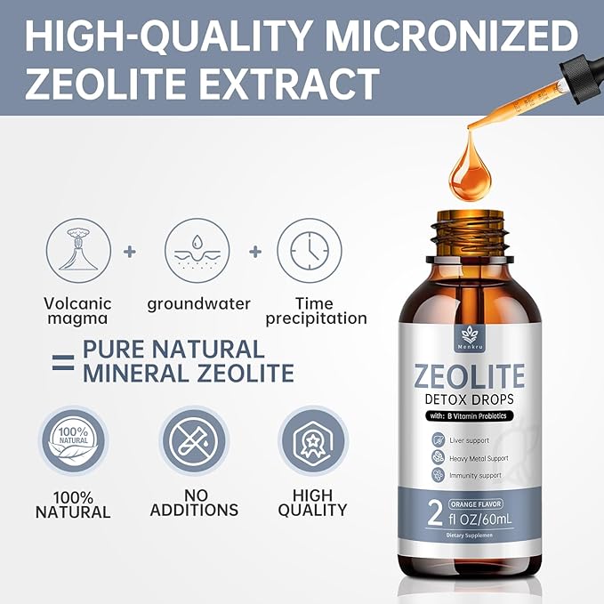 Zeolite Drops for Adults and Kids – 99%+ Pure Natural Zeolite clinoptilolite, with Vitamin B, Probiotic Blend, Vegan, Non-GMO - Supports Immune Health, Supplement Energy and Attention - 2 Fl Oz