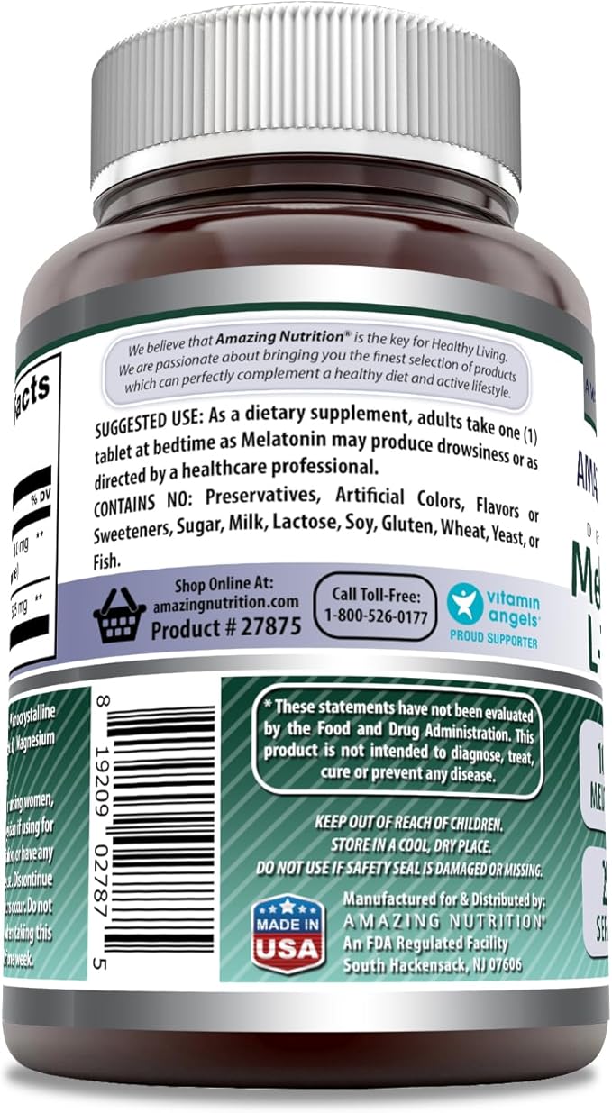 Amazing Formulas Melatonin 10 Mg Plus L-Theanine 5.5 Mg Supplement | Tablets | Non-GMO | Gluten Free | Made in USA | (1 Pack, 250 Tablets)