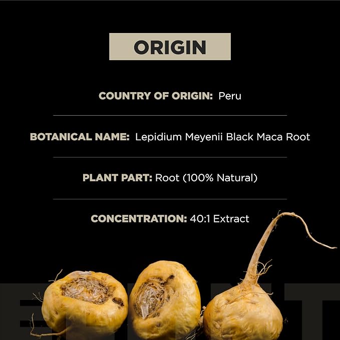 40x Strength Organic Black Maca Root w. Ashwagandha - #1 Highest Potency Black Maca Root Capsules for Men Supplement 40:1 Extract - 100% Pure Maca Peruana Gelatinized Maca Root Powder Pills