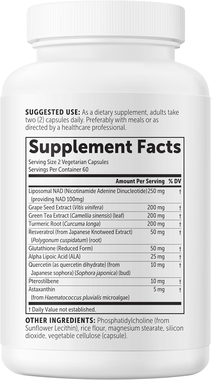 Micro Ingredients Liposomal NAD+ Ultimate Complex 1,000mg | 120 Veggie Capsules | NMN Pathway Formula | 10-in-1 with Resveratrol, Glutathione, & Astaxanthin | NAD Supplement for Women & Men