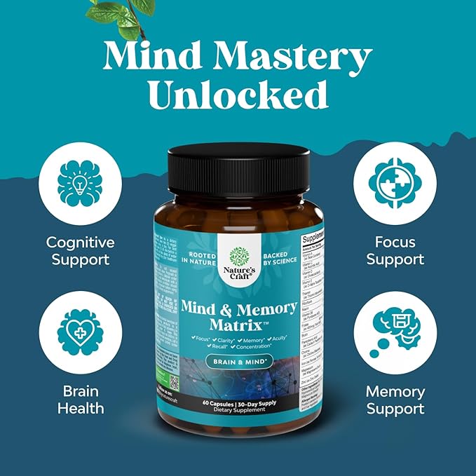 Bundle of Nootropic Brain Supplement for Mental Health & Clarity with VIT A, B6, Riboflavin, Niacin, Thiamin, Folate and Advanced Lion's Mane Mushroom Supplement - Brain Health Memory Support & Focus