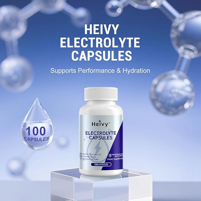 Heivy Electrolyte Capsules, High Sodium Salt Tablets (500mg Sodium &100mg Potassium), Salt Pills for POTS, Running, Keto, Electrolytes for Hydration Supplement - 100 Count (Size 0) - Made in USA