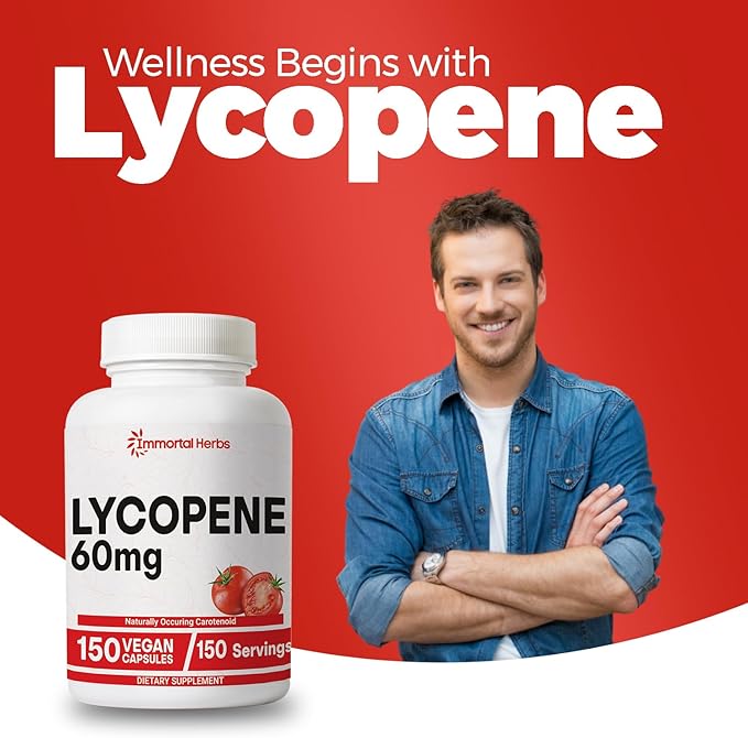 Lycopene Supplement for Men 60mg, 120 Capsules, Natural Tomato Extract Powder, 4 Month Supply, 100% Veg Lycopene Complex, Non-GMO and Gluten Free Carotenoid Supplement