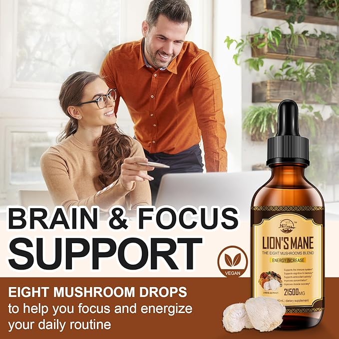 Lions Mane Supplement, Liquid Mushroom Extract Drops, 8 Mushrooms Complex for Cognitive Support and Immunity Boost, Up to 2 Month Supply, Mushroom Supplement with Lion's Mane, Cordyceps, Reishi