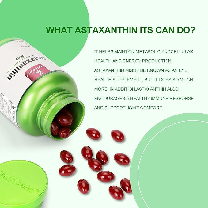 JulyDeer 2 Bottles Astaxanthin 6 mg with Nicotinamide Vitamin E Premium Antioxidant Supplement EGT GSH - for Skin, Eye, Joint & Immune System Health Cell Health & Energy丨5 in 1-120 Softgels