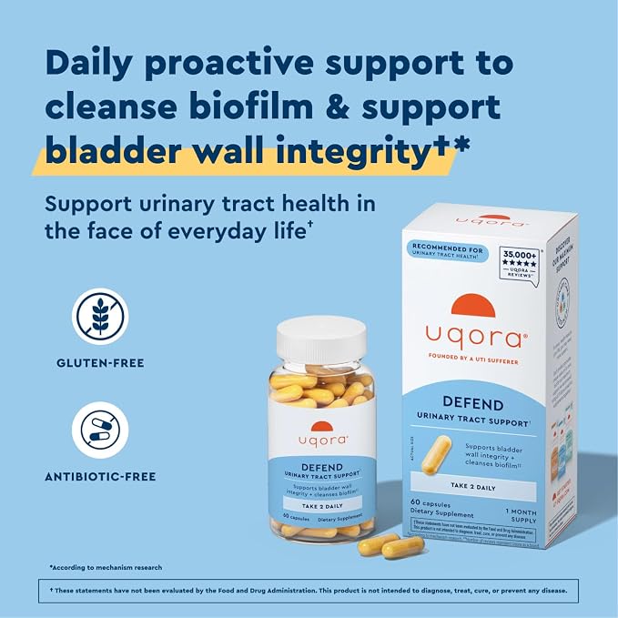 Uqora Defend - Urinary Tract Health Supplement - Support Bladder Health & Cleanse Biofilm with D-Mannose, Green Tea Extract, Turmeric Extract & More - Gluten-Free- 60 Capsules- 2 Pack (60-Day Supply)