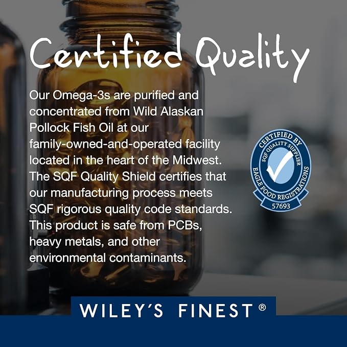 Wiley's Finest Wild Alaskan Fish Oil Peak DHA - 900mg EPA and DHA Omega-3s - 120 Softgels (60 Servings)