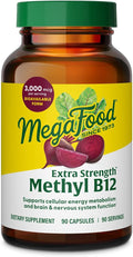 MegaFood Extra Strength Methyl B12 Vitamins, Bioavailable Vitamin B12 3000mcg Per Serving, Supports Energy Metabolism & Nervous System Health, Beet Root, Vegan, Gluten Free, 90 Capsules, 90 Servings