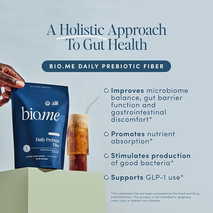 Bio.me Daily Prebiotic Fiber Powder Unflavored - 7g Per Serving - Soluble & Insoluble Fiber Supplement Powder for Women & Men - Digestive Health & Gut Health - GLP-1 Friendly, Sugar Free - 30 Servings