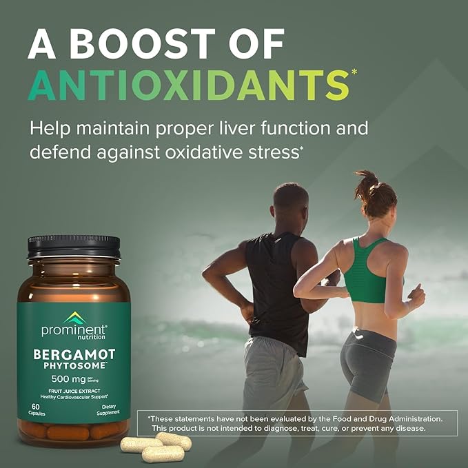 Prominent Nutrition Bergamot Phytosome, Clinically Researched Vazguard Citrus Bergamot Extract for Cholesterol and Heart Health Support, Enhanced-Absorption Supplement, 500 mg, 60 Capsules - 1 Pack