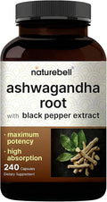 NatureBell Ashwagandha Root with Black Pepper Extract - 240 Capsules - High Strength Adaptogen for Calmness, Relaxation & Immune Support*