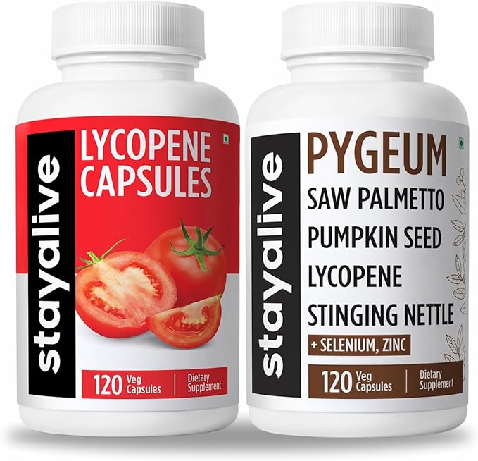 STAYALIVE Lycopene and Pygeum Bundle with Saw Palmetto, Pumpkin Seed and Zinc, 240 Vegan Pills, Non-GMO & Gluten Free Men's Health Supplement
