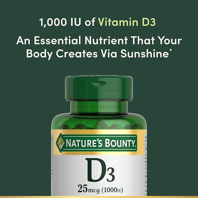 Nature's Bounty Vitamin D3 1000 IU, Immune Support, Helps Maintain Healthy Bones, 250 Rapid Release Softgels (Pack of 2)