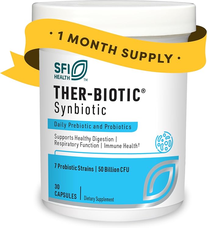 Klaire Labs SFI Health Ther-Biotic Synbiotic - Prebiotics and Probiotics for Women & Men - 50 Billion CFU Probiotic Capsules with Sunfiber - Digestive Health and Immune Support (30 ct)