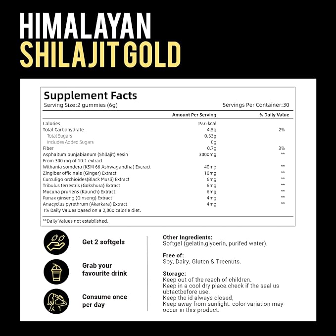 VivoNu Shilajit* Gummies,Pure Himalayan* micronutrient Supplement, Himalayan Premium Ingredient with Shilajit, Ashwagandha, Gokshura, Fulvic Acid & 85+ Trace Minerals I for Men & Women (3000MG/2 Bag)
